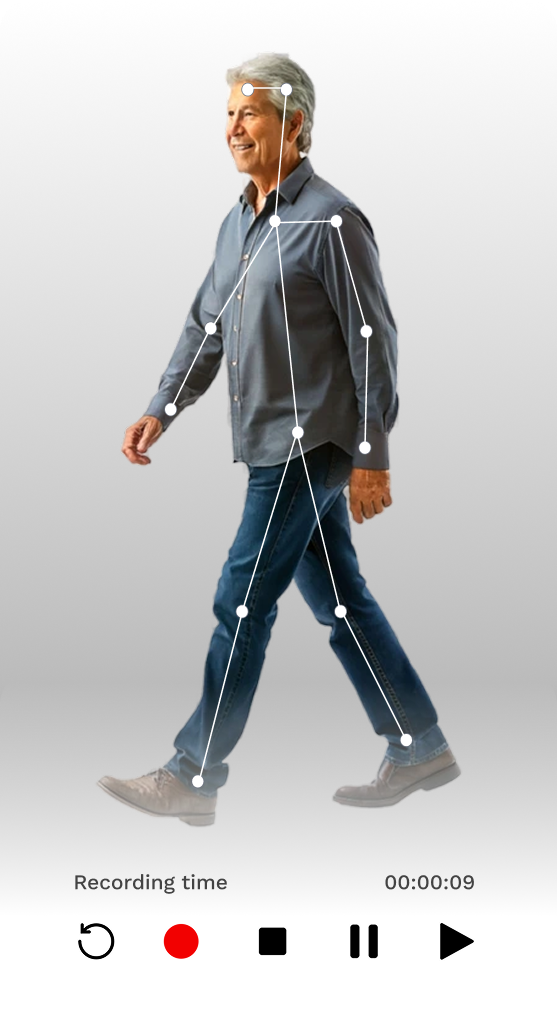 Gait assessment recording showing motion tracking